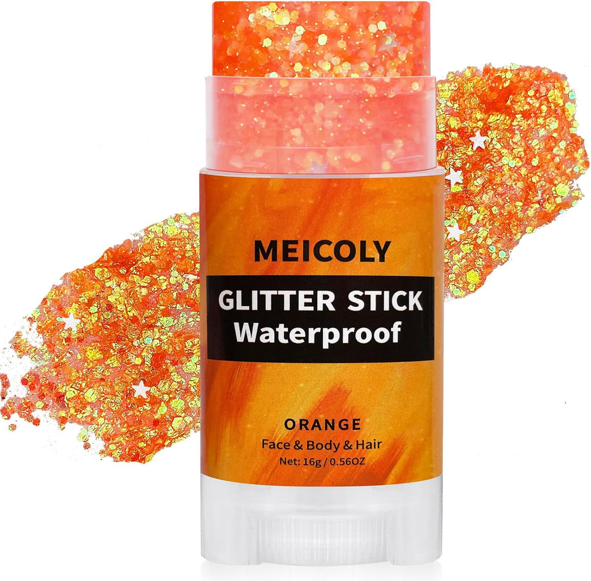 MEICOLY Orange Face Glitter Stick,Halloween Hair Glitter Stick for Women,Autumn Sparkle Orange Accessories Body Glitter Makeup,Waterproof Fall Face Glitter for Party Rave Festival