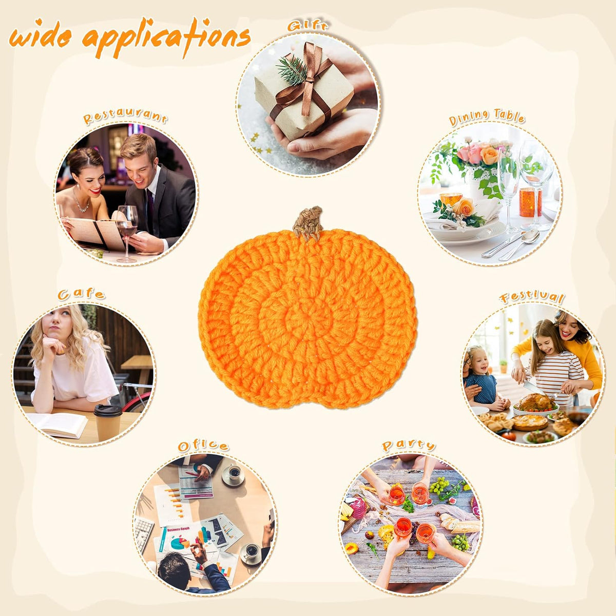 Irenare 4 Pcs Fall Crochet Pumpkins Coaster Halloween Thanksgiving Decor