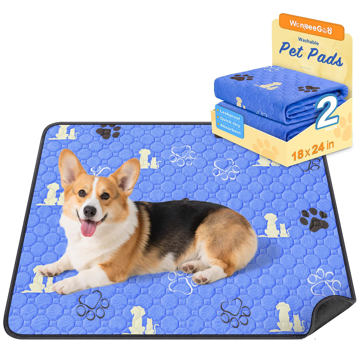 WanpeeGoo Washable Pee Pads for Dogs, Waterproof, 18 x 24 in, 4 Pack, Gray | Super Absorbent, Waterproof and Non-Slip; Washable, Reusable Dog Pads for Crates, Playpens, Floors, Furniture and Travel