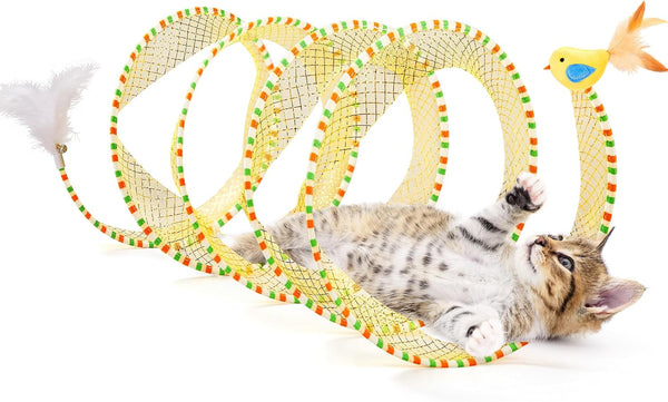 Potaroma Spiral Tunnel Cat Toy, Self Play Collapsible Spring Kitten Tunnel