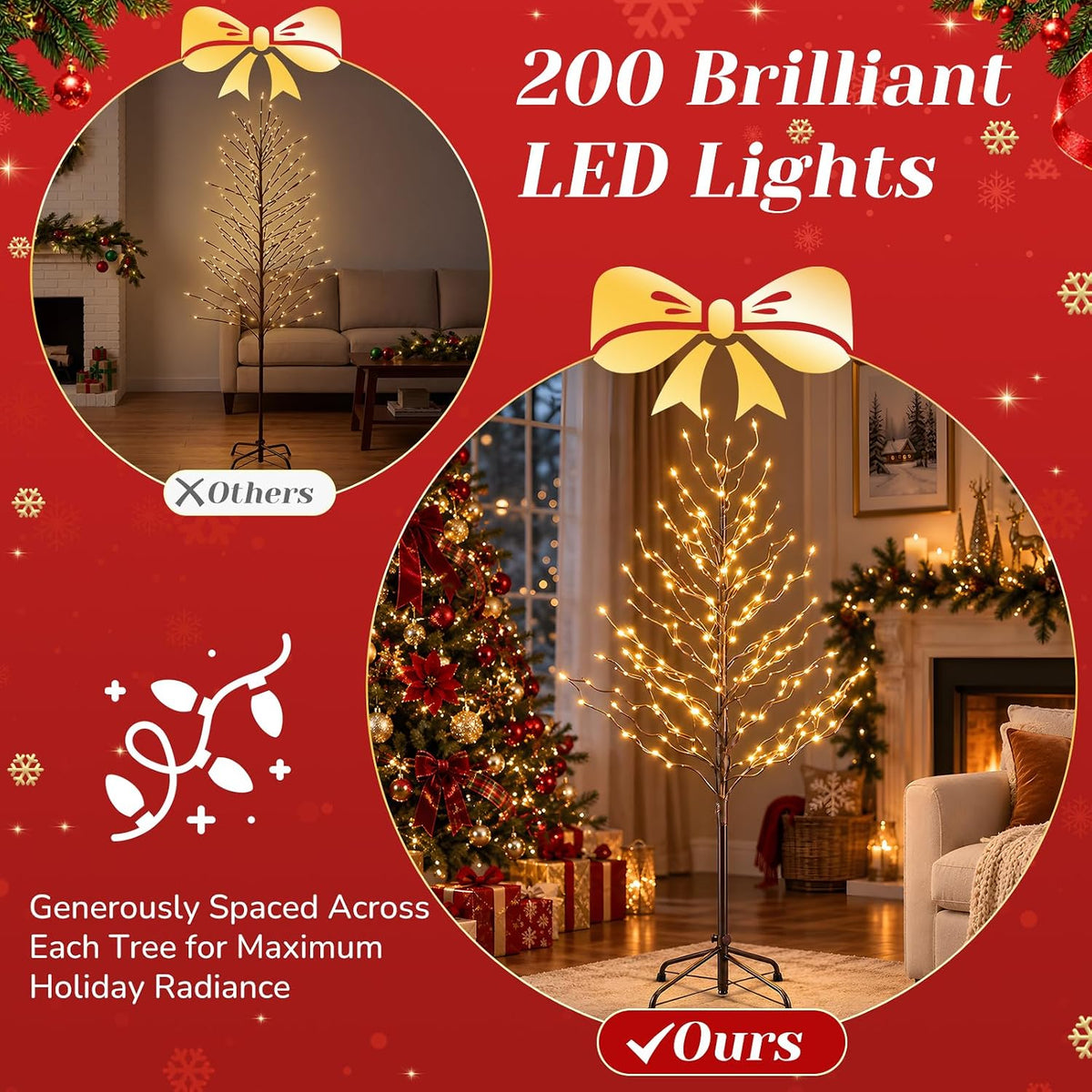 DUMOS 5 Ft Lighted Star Christmas Twig Tree with 200 LED Lights, Xmas Decor