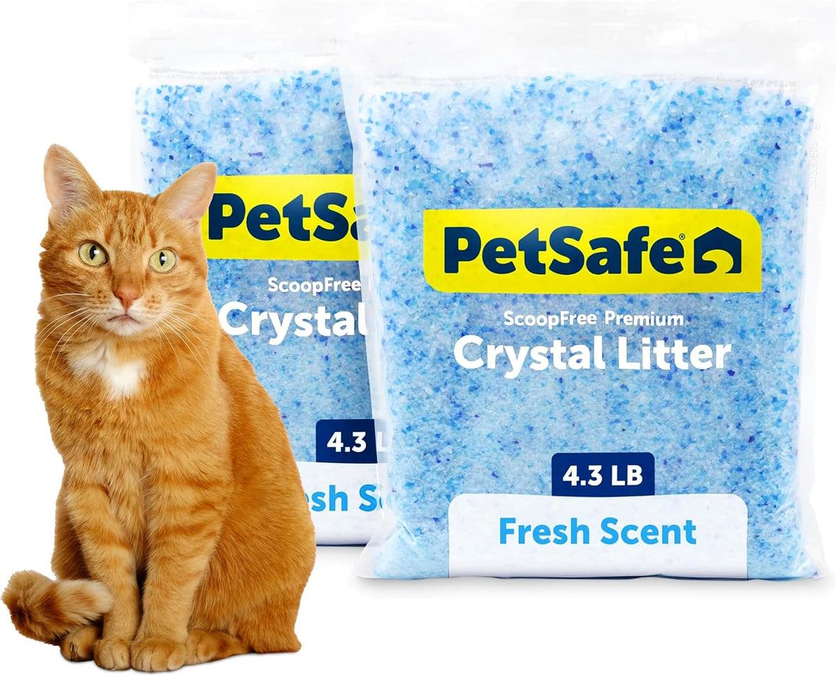 PetSafe ScoopFree 4.3 lb Bags (2 Pack) Premium Crystal Cat Litter - Outperforms Clay Litter - Refill Packs - Reusable Tray Compatible - Fresh Scent