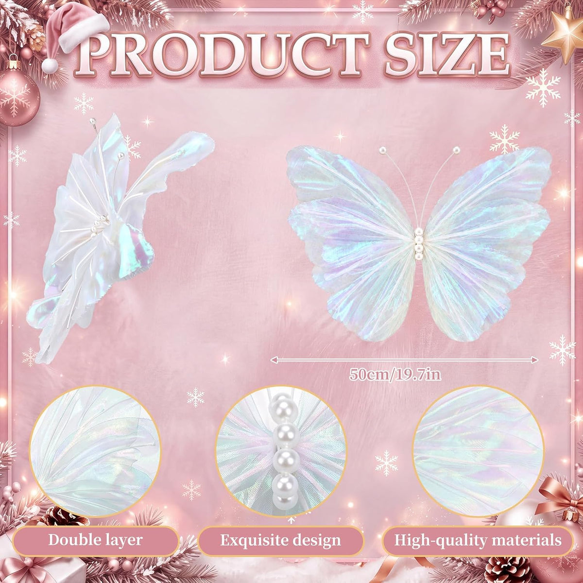 Blueweenly White Butterfly Christmas Tree Topper with Lights, 3D 20" Large