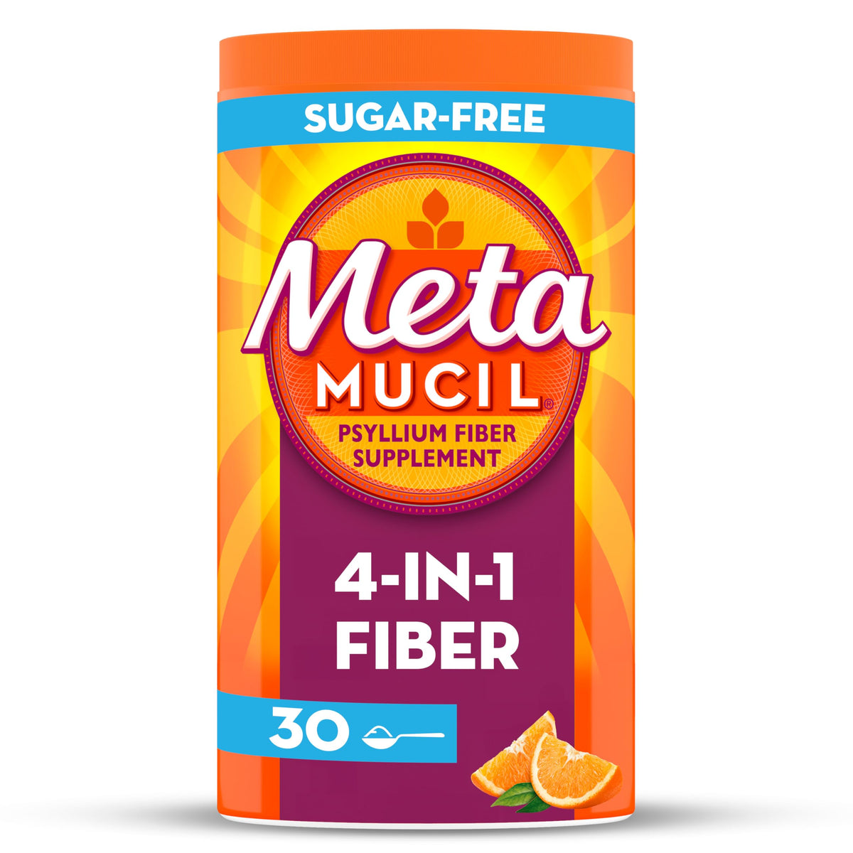 Metamucil 4-in-1 Psyllium Husk GLP-1 Friendly Fiber Supplement, Sugar-Free, 72 teaspoons, Orange Flavored, Daily Fiber Powder for Digestive Health, made with Plant-Based Psyllium Husk Fiber
