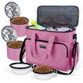 BAGLHER Pet Travel Set Airline-Approved Carrier for Small/Medium Cats & Dogs + Travel Bag with Food Containers & Silicone Bowls, Grey & Green