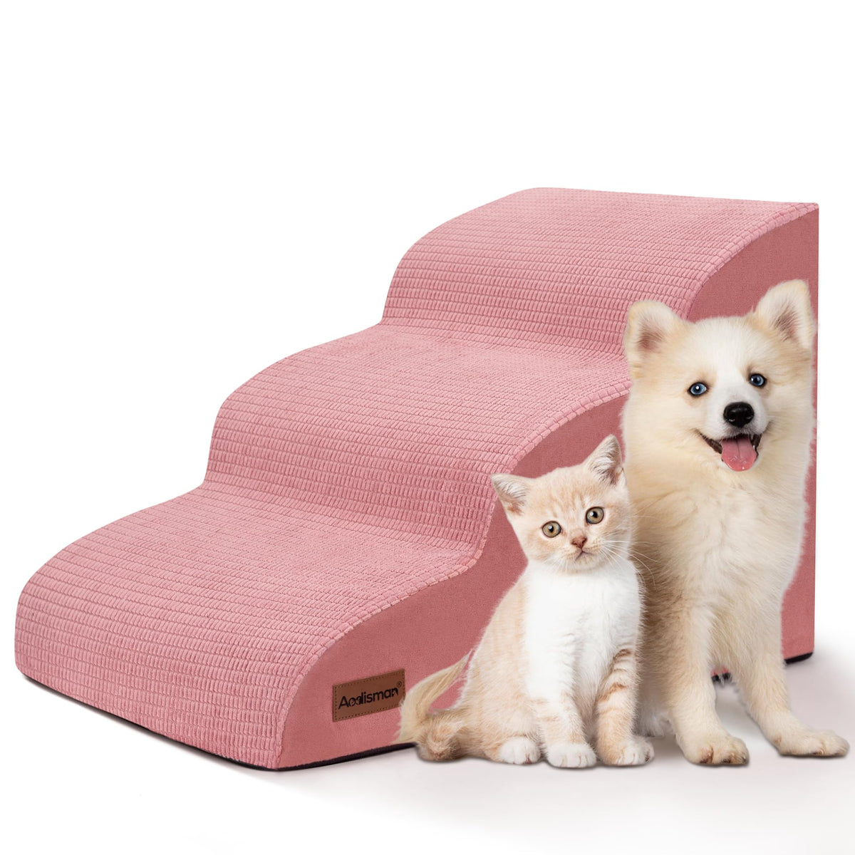 Aodisman Dog Stairs for Small Dogs and Cats,3-Step Pet Ramp for Bed & Couch | 15.7" H Non-Slip Sturdy Dog Steps with Curved Ramp for Senior,Short-Legged Dogs,Puppy and Cats to Reach Sofa or Chair,Grey