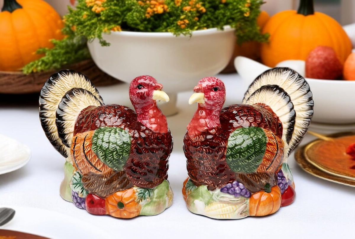 Turkeys Salt And Pepper Shaker Set Thanksgiving Fall Harvest Tableware Décor