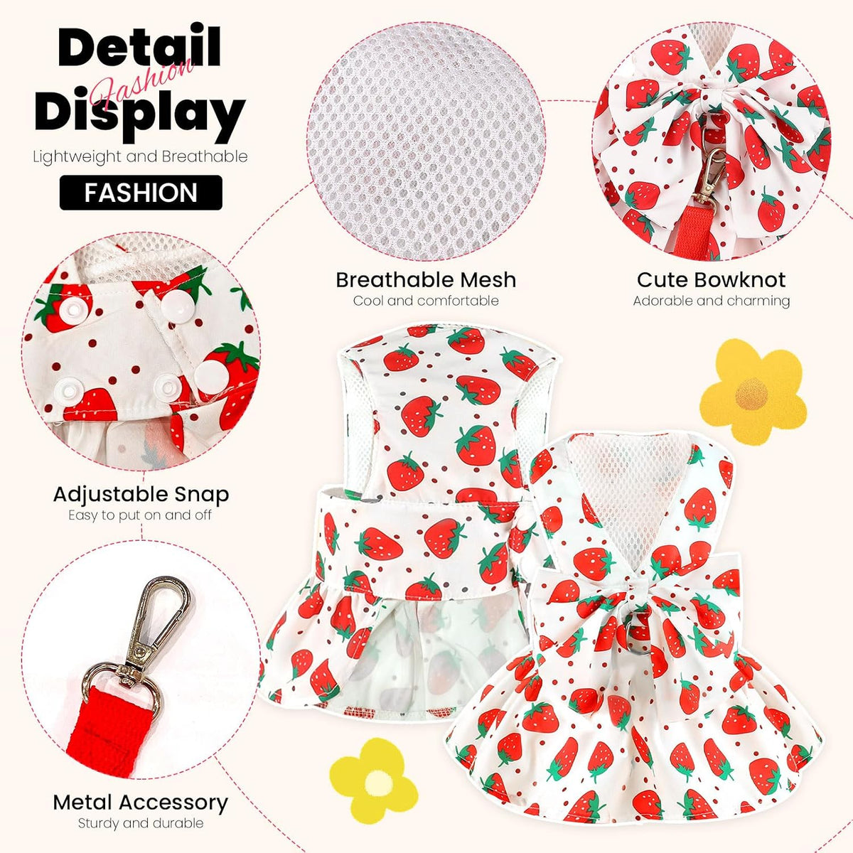 ABRRLO Cute Dog Dress Small Dog Clothes for Girls Female Puppy Outfits Red Strawberry Pet Summer Clothes Bowknot Doggy Cat Princess Dresses Harness for Holiday Birthday Party Costume Clothing (Red,S)