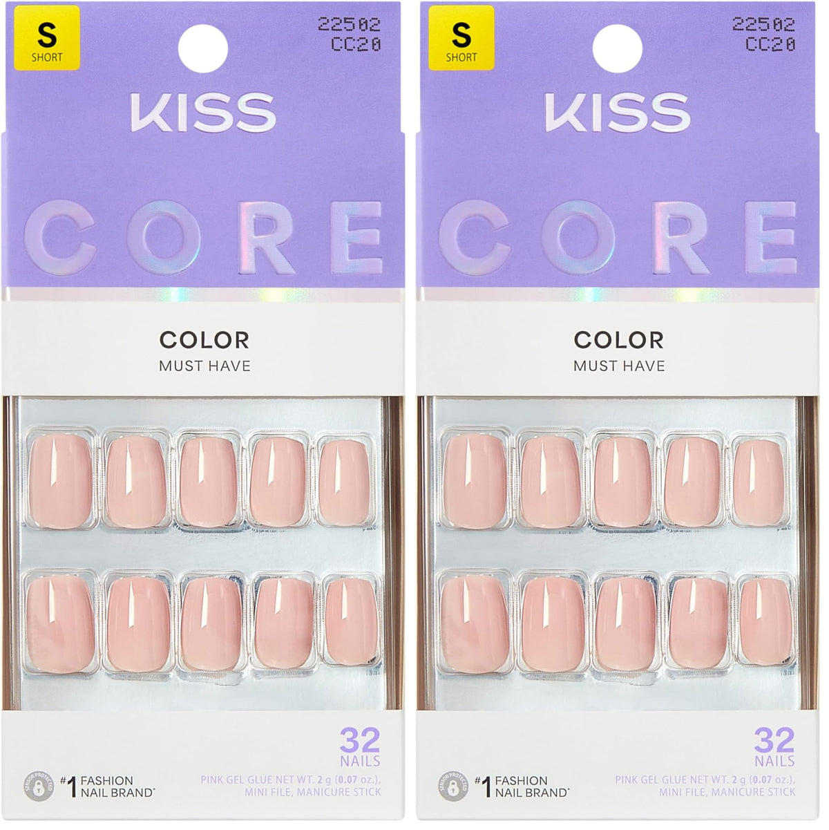 Kiss Core, Press On Nails, Nail glue included, 'Lyrical', White, Short Size, Almond Shape, Includes 32 Nails, 2g Glue, 1 Manicure Stick, 1 Mini File