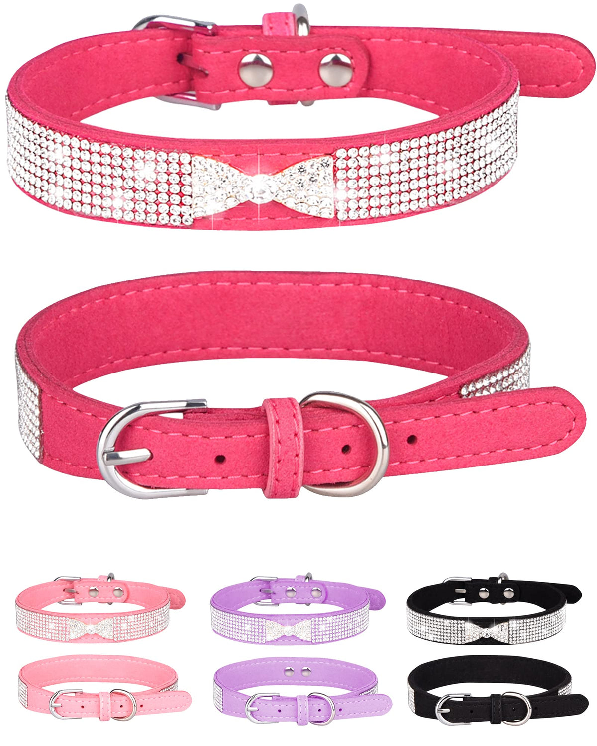 Bling Dog Collar for Small Medium Large Dogs, Crown Rhinestone Dog Collars for Girl and boy Dog, Diamond Puppy Collars, Adjustable Leather Suede SOFE Cat Collar (S(10.6"-13"/27CM-33CM), Pink)