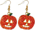 4E's Novelty Halloween Pumpkin Earrings for Women, Crystal Dangle Drop Earrings Hypoallergenic, 1.5” Smiling Face Pumpkin Halloween Earrings, Fun Festive Costume Jewelry Halloween Party Jewelry Gift