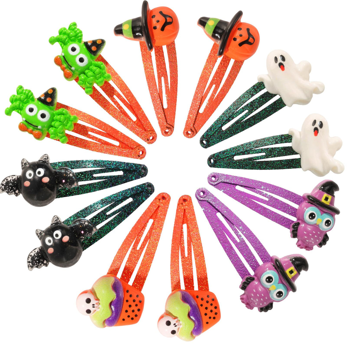 PinkSheep Halloween Hair Clips Barrettes for Girls, 6 Pairs/12 Pack