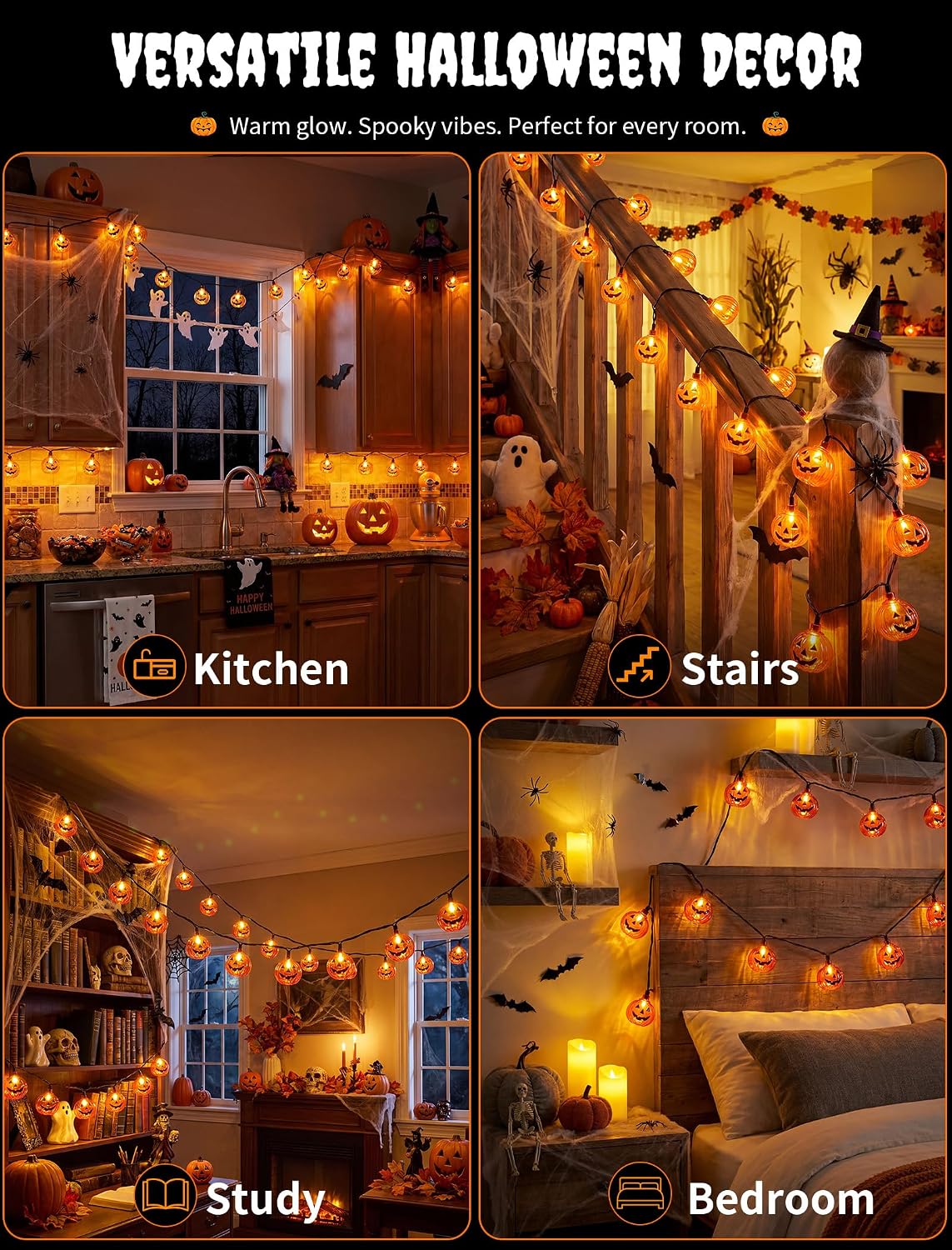 8.5FT Pumpkin String Lights with 10 Bulbs for Halloween Outdoor Decor Party