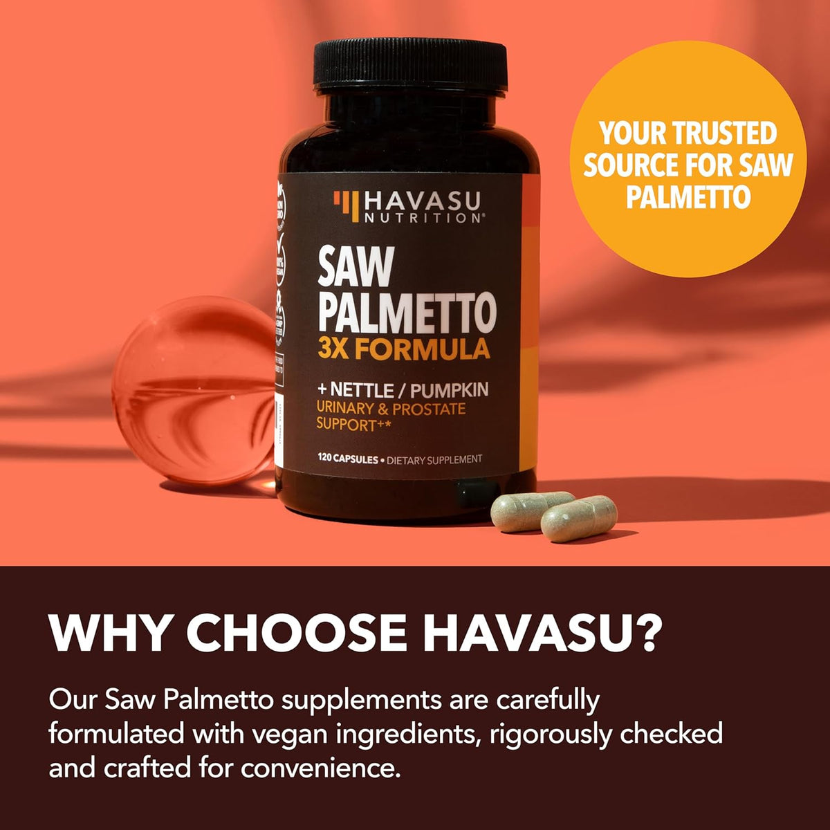 Saw Palmetto for Men - DHT Blocker & Prostate Health Supplement - Potent 3X Formula with Pumpkin Seed Oil & Stinging Nettle - Bladder & Urinary Support - Vegan, Non-GMO Capsules at 2 Month Supply