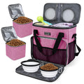 BAGLHER Pet Travel Set Airline-Approved Carrier for Small/Medium Cats & Dogs + Travel Bag with Food Containers & Silicone Bowls, Grey & Green