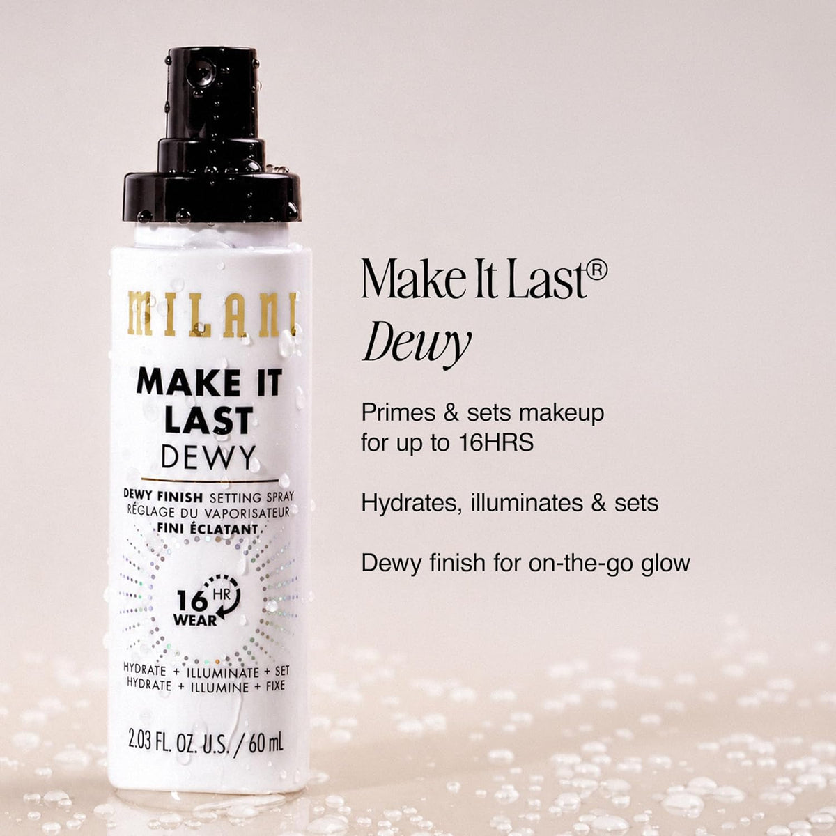 Milani Setting Spray + Primer, Make It Last Dewy - Dewy Finish Moisturizing Formula for Glow on the Go, Setting Spray for Makeup and Face Primer, Prime + Set + Hydrate, 2.03 Fl. Oz
