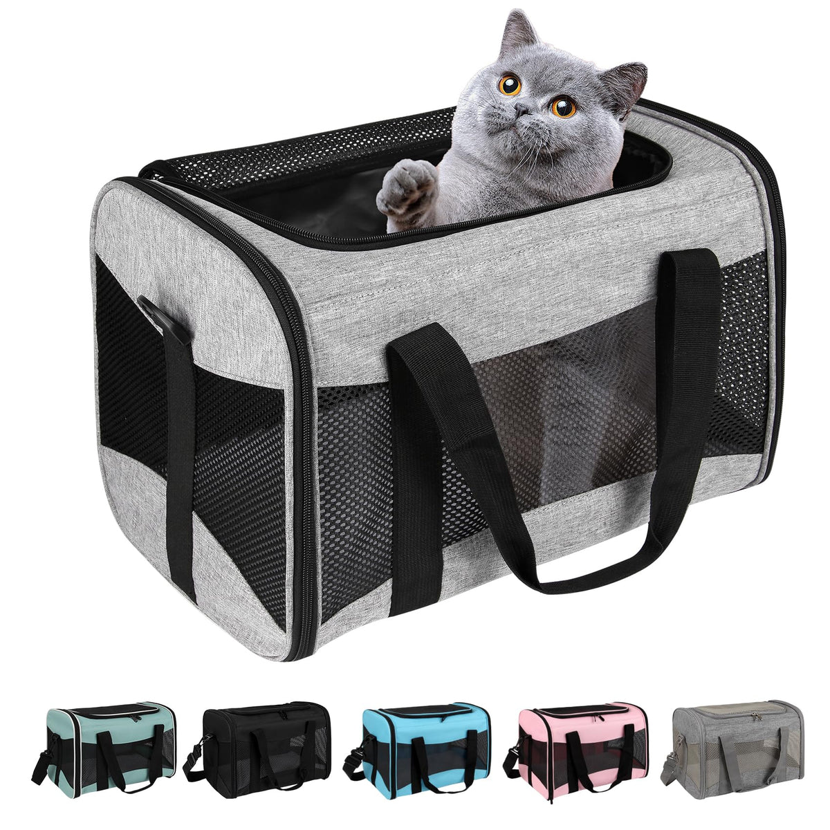 Cat Carrying Case - Pet Carrier Airline Approved, Protable and Breathable Pet Travel Carrier Removable Fleece Pad, Collapsible Cat Carrier Dog Carrier for Medium Cats Small Cats Dogs (Small, Pink)