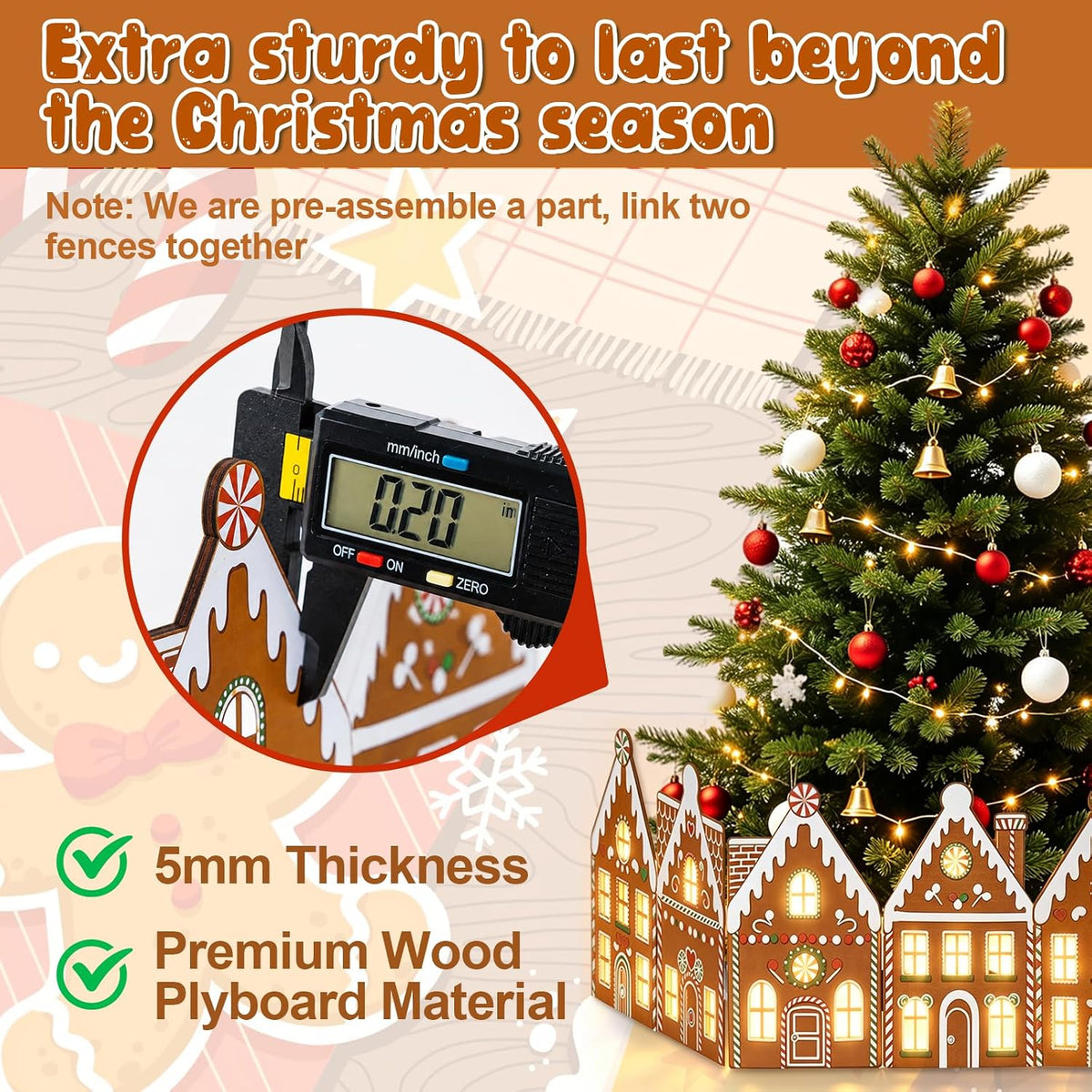 30 Inch Wooden Gingerbread House Christmas Tree Collar with Lights
