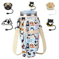 Stanley Cup Bag, Cup Holder for Stanley 30oz/40oz Tumbler with Handle, Stanley Carrier Bag with 4Pcs Cute Straw Topper for Stanley Cup Accessories