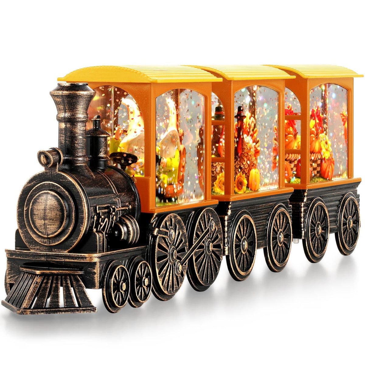 Train Snow Globe Christmas Snow Globe Lantern with Auto 6H Timer and Manual Glitter, Lighted Christmas Decorations Indoor with Santa Claus Reindeer Tree for Home Tabletop, Battery Operated