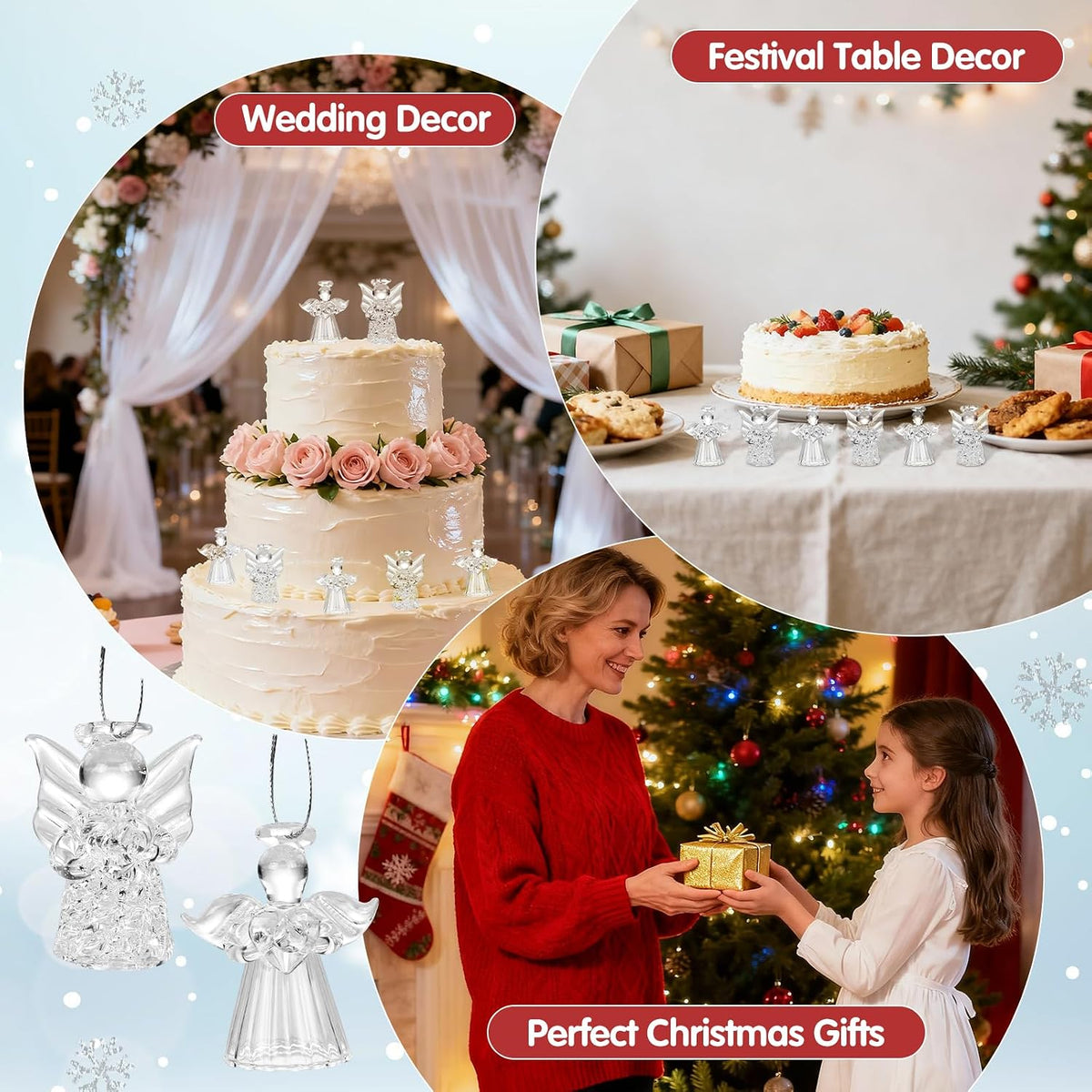 Naler 12 Pcs Christmas Mini Angel Ornaments, Clear Glass