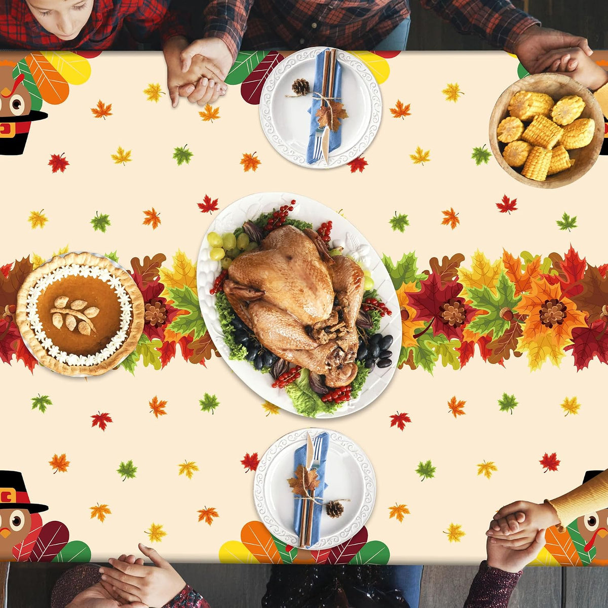 3 Pack Thanksgiving Tablecloths, 108" x 54" Disposable Turkey Table Cloth