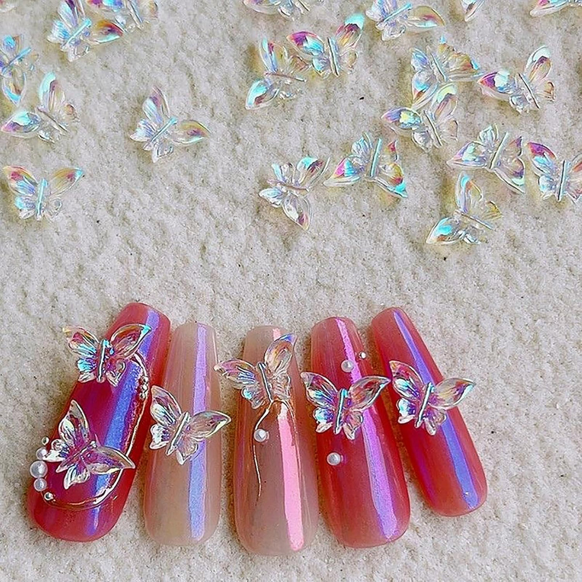 50Pcs 3D Butterfly Nail Charms - Aurora Effect Resin Nail Art Decorations, Cute Kawaii Nail Accessories for Acrylic Nails DIY, Manicure Supplies for Women Girls