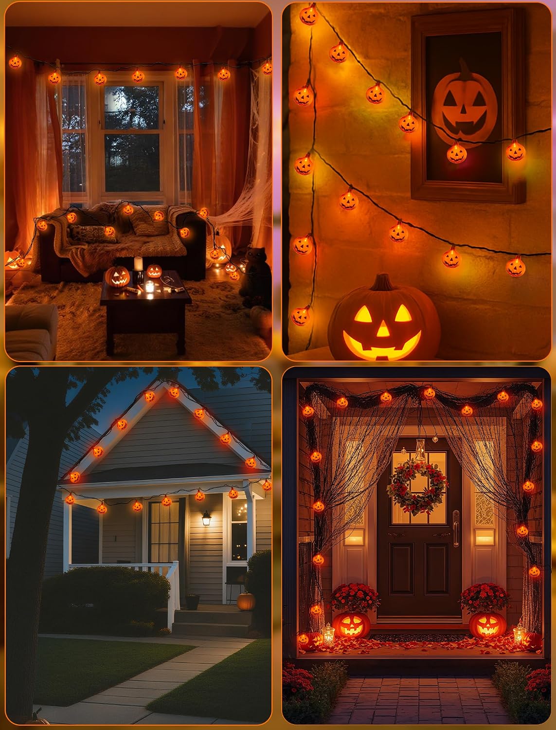 8.5FT Pumpkin String Lights with 10 Bulbs for Halloween Outdoor Decor Party