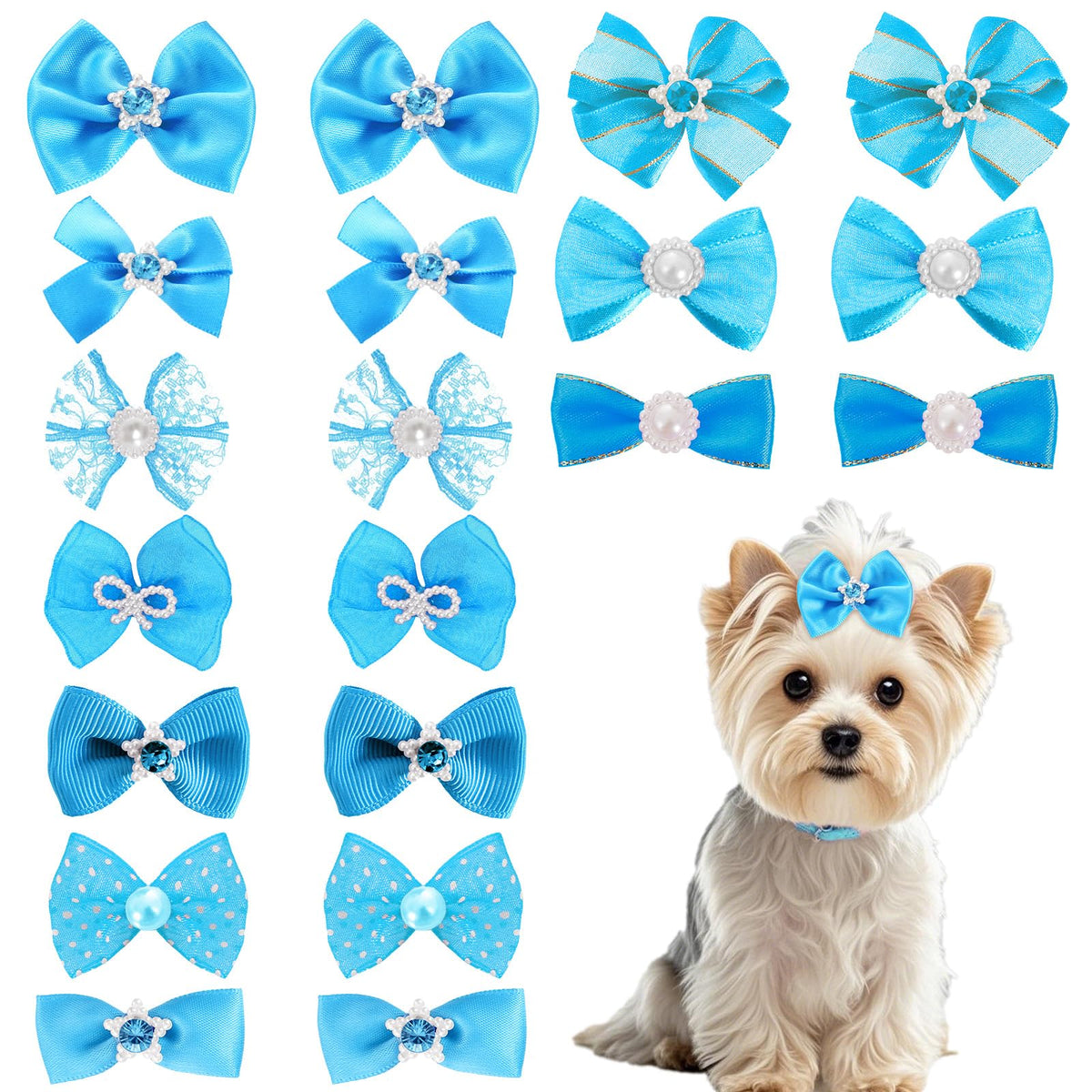 20PCS Cute Dog Hair Bows with Rubber Bands Handmade Mix Style for Puppy