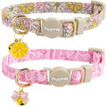 Faygarsle 2 Pack Blueberry Pattern Cat Collar Set with Bandana and Bow Tie, Light Blue, Breakaway Style with Bell