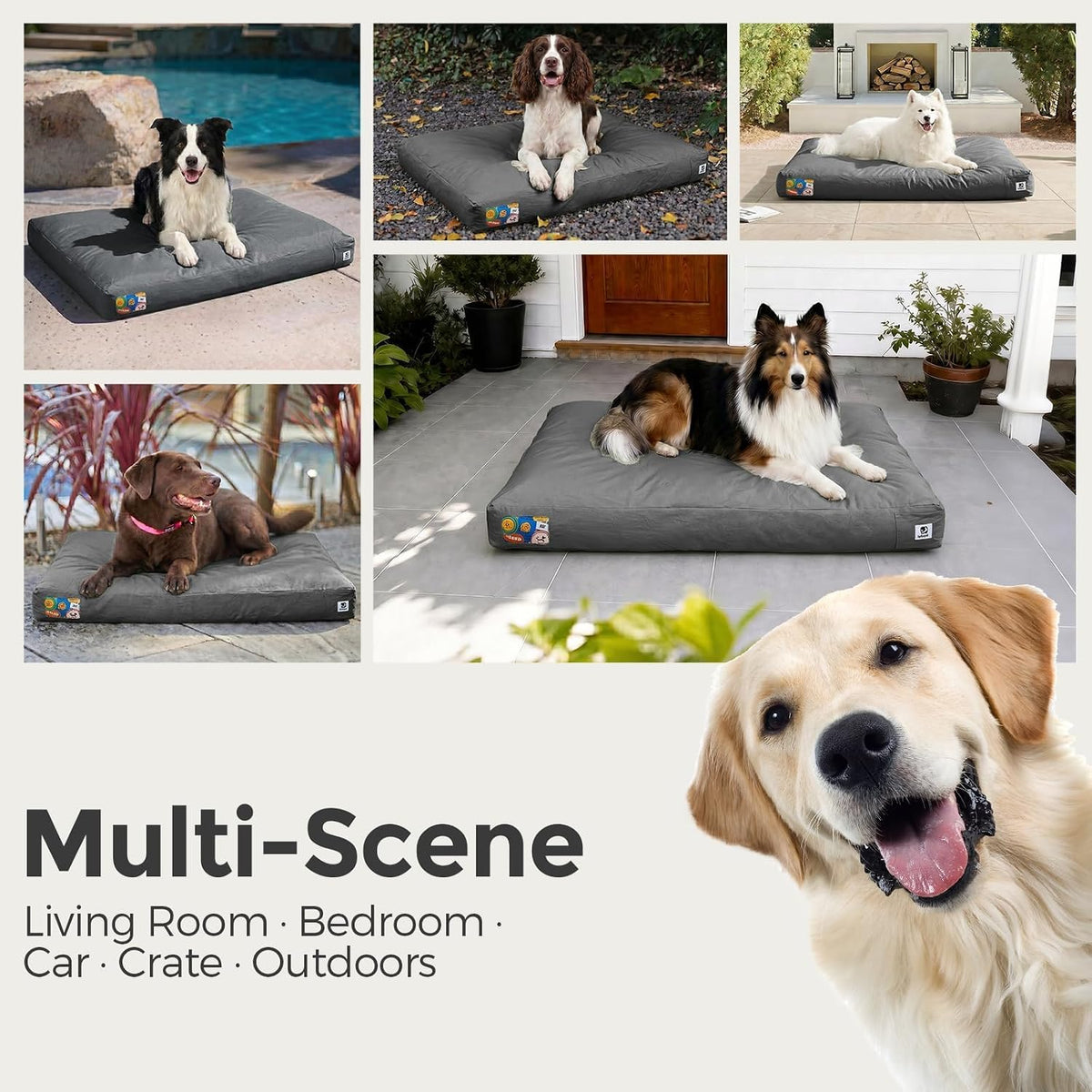 Sytopia 42 Inch Outdoor Waterproof Dog Bed for Extra Large Dogs, Heavy Duty Pet Bed with Premium Fabric, Durable Washable Crate Mat for Patio, Camping, Deck, Ideal for Indoor Outdoor Use, Grey