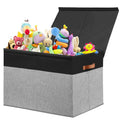 Large Toy Storage Box with Lid, Toy Chest Bin Boxes Basket with Dividers | Sturdy Toy Organizer Bin for Kids, Boys, Girls, Nursery, Living Room, Bedroom, Playroom 25"x13" x16" (Beige and White)