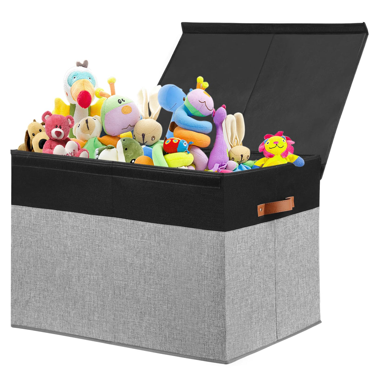 Large Toy Storage Box with Lid, Toy Chest Bin Boxes Basket with Dividers | Sturdy Toy Organizer Bin for Kids, Boys, Girls, Nursery, Living Room, Bedroom, Playroom 25"x13" x16" (Beige and White)