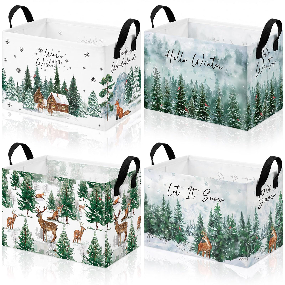 4 Pcs Thanksgiving Storage Basket Empty with Handles, Large Fabric