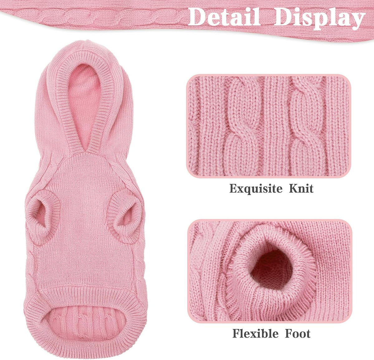 PUPTECK Winter Dog Cat Sweater Coat - Soft Cold Weather Clothes Knitwear for Kitties & Small Dogs Indoor Outdoor Walking Warm, Knitted Classic for Doggies Kitties Girls Boys, Pink M