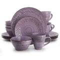 Elama Malibu Jasper 16-Piece Stoneware Embossed Pattern Reactive Glaze Orange Dinnerware Set, Tableware, Serveware Set (Jasper Orange)