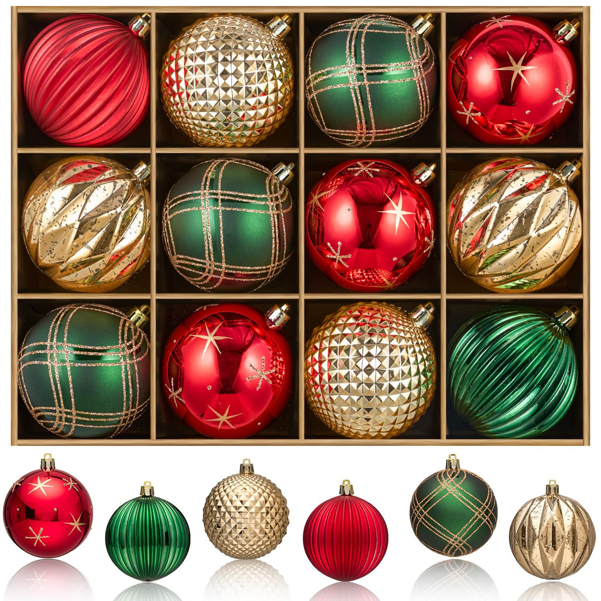 JORNOY 12CT 3.12-Inch Christmas Balls Ornaments for Tree, Red & White