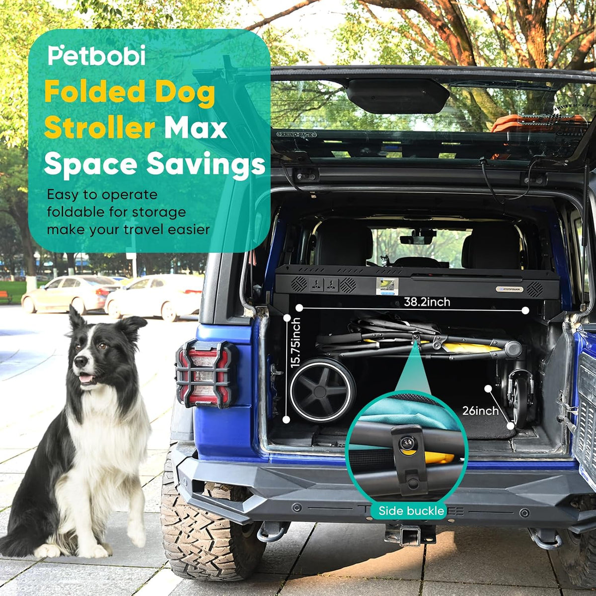 Petbobi Dog Stroller for Large & Medium Dogs - Easy Fold Dual Entry Pet Stroller with One-Foot Brake, All Terrain Wagon Cart with Air Mesh, Ideal for Large Senior Pets up to 80 lbs, Black