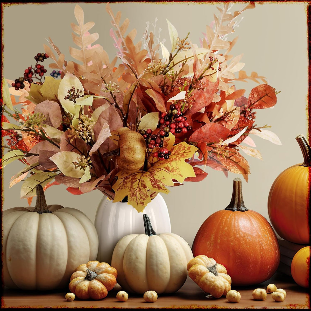 Beeveer 6.7 Inch Ceramic Pumpkin Vase, Large White Pumpkin Utensil Holder