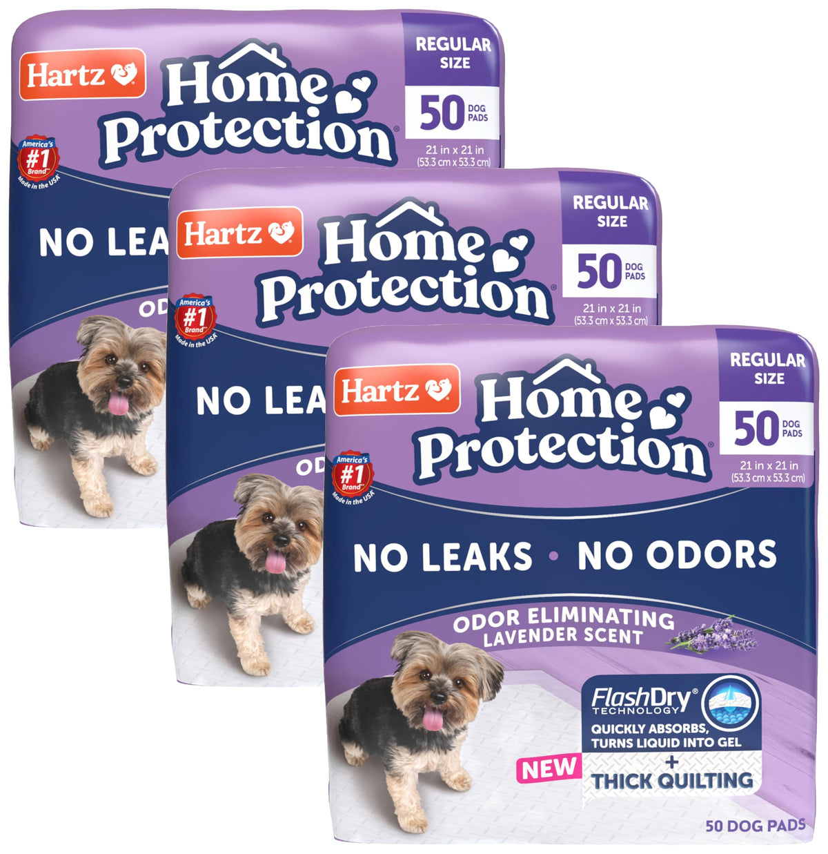 Hartz Home Protection Super Absorbent Odor Eliminating Lavender Scented No Leak Dog Pads, 50 count