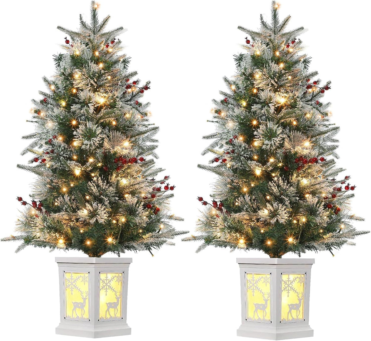 3 Ft Pre-Lit Christmas Tree, Artificial Christmas Tree with Base, Xmas Tree with Timer, Christmas Decoration for Home, Office, Easy Assembly