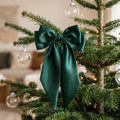 Thiccywoov 12 Pcs Satin Bow for Christmas Tree, Dark Green Long Tail Bows