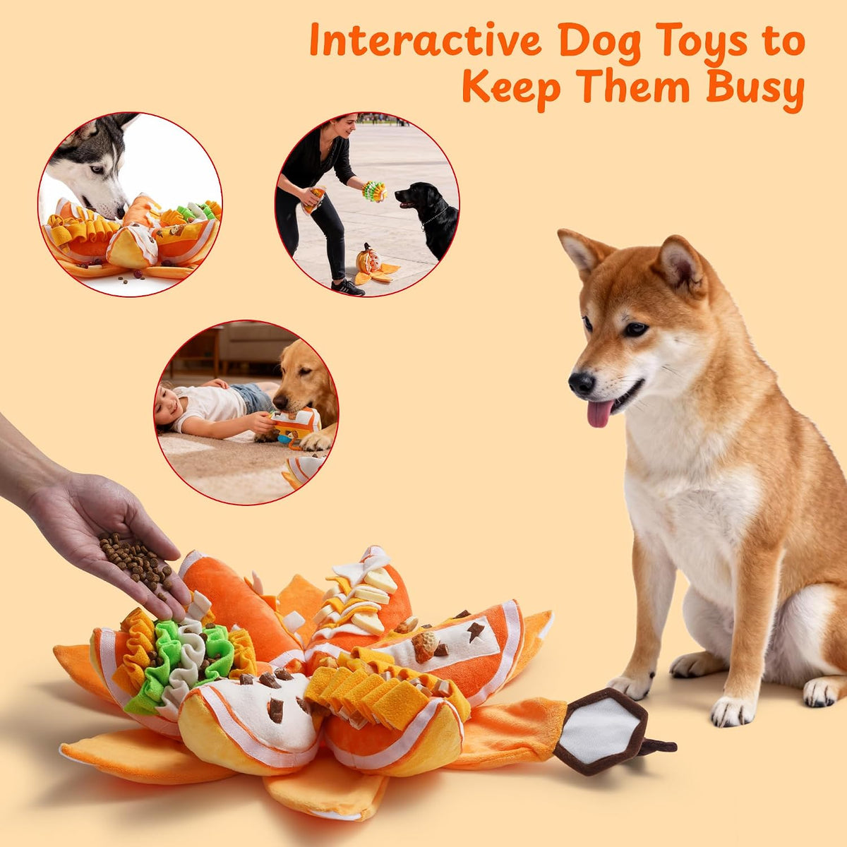 Nocciola Halloween Pumpkin Dog Toys, Hide and Seek Snuffle Plush Dog Toy for Small Dogs, Puppy Squeaky Toy with Crinkle Papers for Boredom