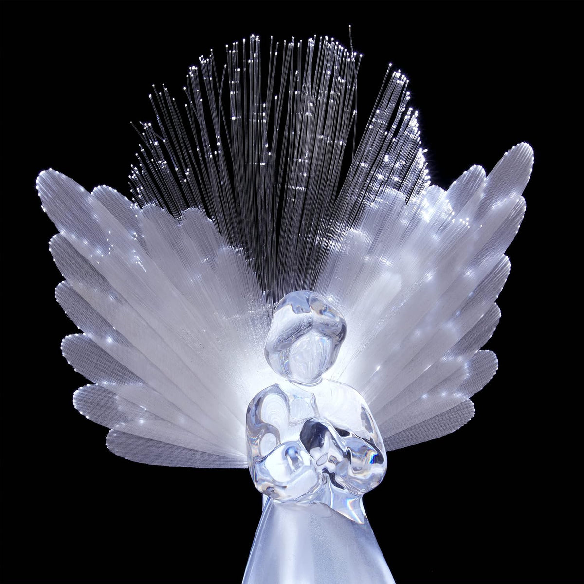 Alpine Corporation 11" Tall Angel Tree Topper with Fiber Optic Wings and LED Light, with Timer Function, Durable Plastic, and Radiant Glow for Holiday Christmas Decoration