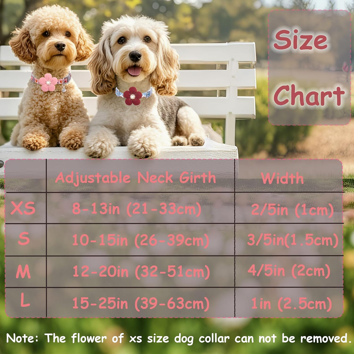 Small Dog Collar with Flower, Spring Dog Collar for Girl Dog Collars for Small Dogs Cute Dog Collar with Bell, Adjustable Length