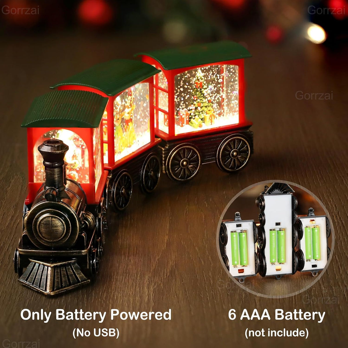 Train Snow Globe Christmas Snow Globe Lantern with Auto 6H Timer and Manual Glitter, Lighted Christmas Decorations Indoor with Santa Claus Reindeer Tree for Home Tabletop, Battery Operated