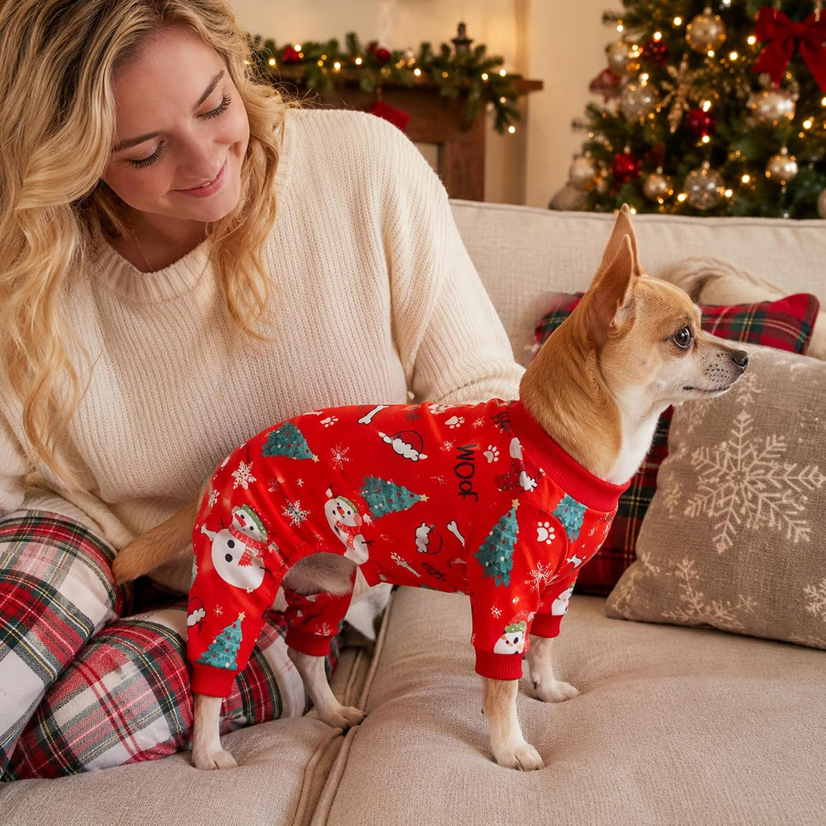 2PCS/Pack Christmas Dog Pajamas XXXL for Large Dogs Pjs Pet Jammies Boy Girl Male Female Red Green Onesies Snowman Christmas Tree Xmas Stocking Breathable Stretchy XXXL