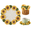 Crochet Flower Coasters, Handmade Bouquet Coasters with Crochet Plant Pot (Sunflower Yellow, 1Pc)