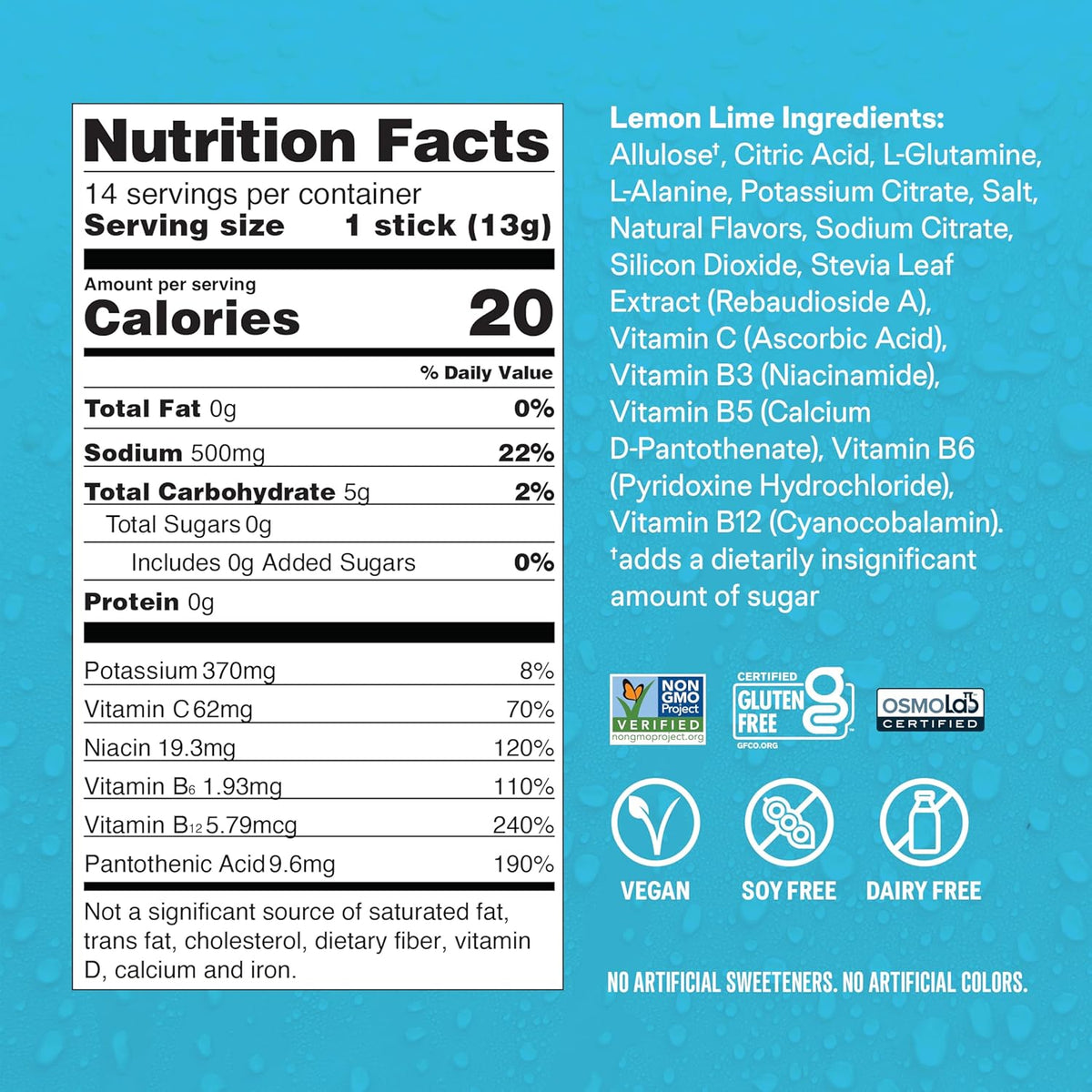 Liquid I.V. Hydration Multiplier Sugar-Free - Lemon Lime | Electrolyte Powder Drink Mix | 1 Pack (14 Servings)