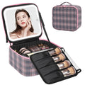 Relavel Travel Makeup Bag With LED Mirror, Cosmetic Train Case with Light up Mirror, Portable Makeup Artist Organizer Bag with Adjustable Dividers, Makeup Brush Holder Storage, Black